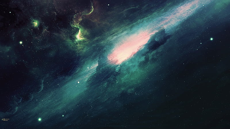 nebula, stars, galaxy, universe, green, Space, HD wallpaper