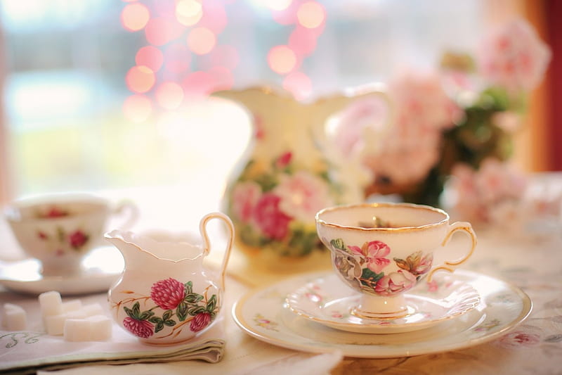 Tea time, cup, tea, pink, jill wellington, time, HD wallpaper