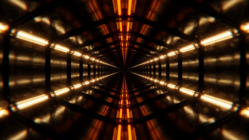 tunnel, light, lamps, perspective, depth, HD wallpaper