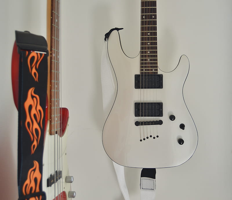 electric guitar, guitar, strings, musical instrument, white, HD wallpaper