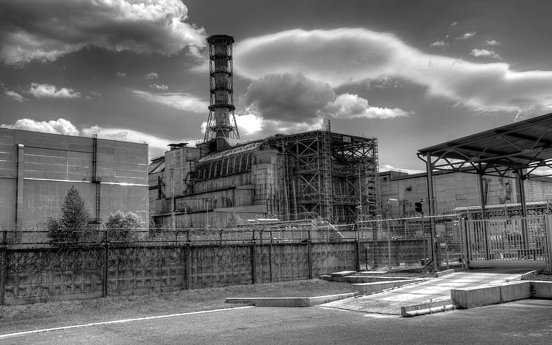 Chernobyl, black and white, aes, sky, HD wallpaper