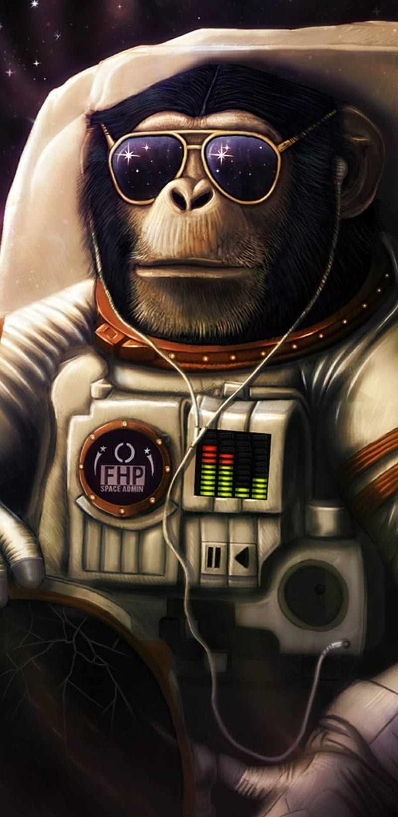 Monkey chillin, glasses, headphones, monkey, music, space, space monkey, HD phone wallpaper