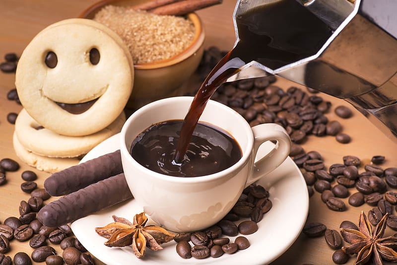 Food, Coffee, Still Life, Cup, Smile, Coffee Beans, Cookie, Star Anise, HD wallpaper