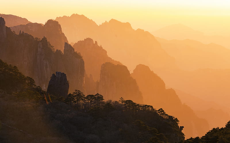 China tourist attractions Huangshan morning landscape, HD wallpaper