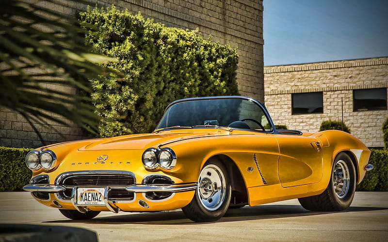 Chevrolet Corvette, retro cars, 1962 cars, american cars, 1962 Chevrolet Corvette, yellow Corvette, supercars, Chevrolet, R, HD wallpaper
