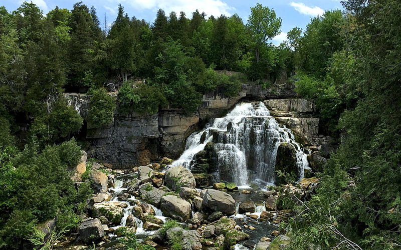 Inglis Waterfall, Bruce Peninsula, Ontario, Canada, waterfall, forest, nature, canada, HD wallpaper