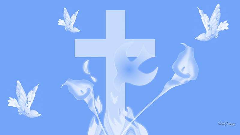 Just For Peace, , doves, lily, easter, cross, HD wallpaper