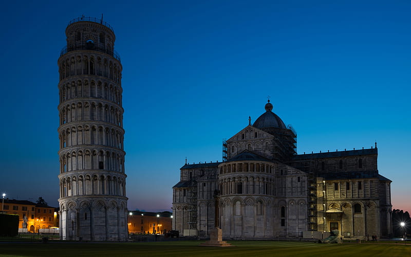 Leaning Tower of Pisa, night, Pisa, sights, Italy, HD wallpaper