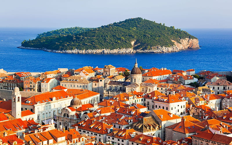 Dubrovnik, Adriatic sea, evening, sunset, Croatia resorts, Dubrovnik cityscape, Croatia, HD wallpaper