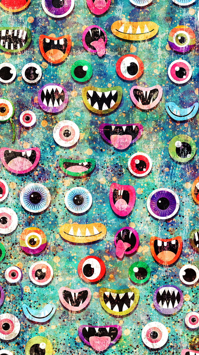 Fun Monster Eyes Mouth, Adoxali, Halloween, alien, animal, beast, cartoon, colorful, cool, creature, creepy, cute, emotion, expression, face, fantasy, funny, happy, illustration, laughing, lip, open, scary, silly, smile, smiling, space, spooky, tongue, tooth, trick or treat, ugly, HD phone wallpaper