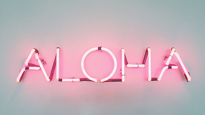:), pink, aloma, word, neon, aloha, card, HD wallpaper