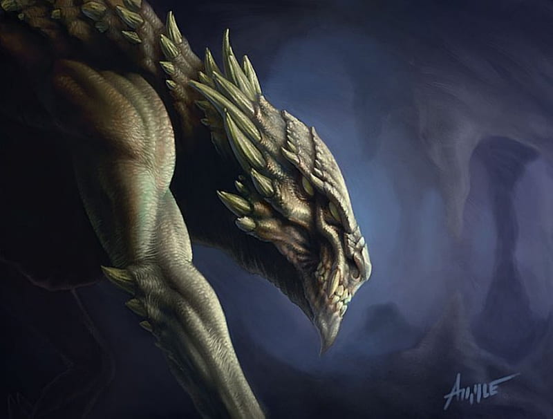 Gargoyle serpentscale, fantasy, demon, beast, gargoulye, serpent, monster, HD wallpaper