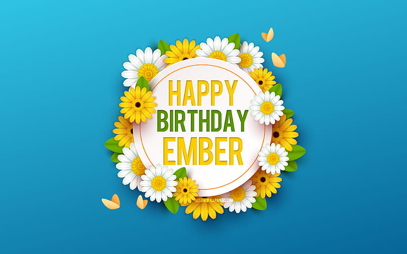 Happy Birtay Ember Blue Background with Flowers, Ember, Floral Background, Happy Ember Birtay, Beautiful Flowers, Ember Birtay, Blue Birtay Background, HD wallpaper