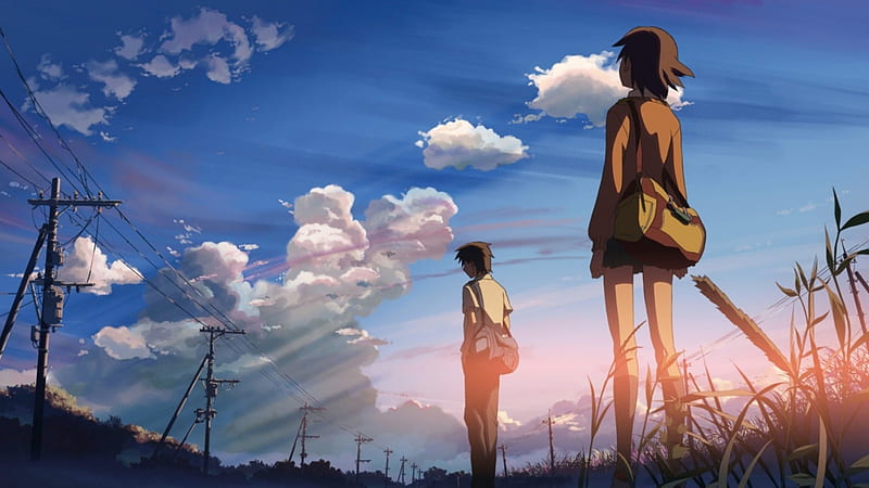 5 Centimeters Per Second, Boy, Cant think of a fourth, Clouds, Girl, Poles, Road, HD wallpaper