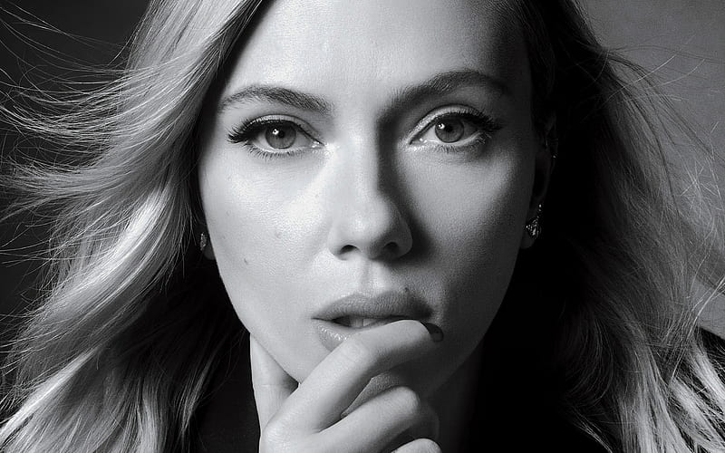 Scarlett Johansson, american actress, portrait, monochrome, hoot, beautiful woman, HD wallpaper