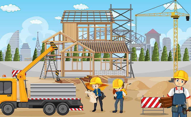 Building construction site and workers 7092902 Vector Art at Vecteezy, HD wallpaper