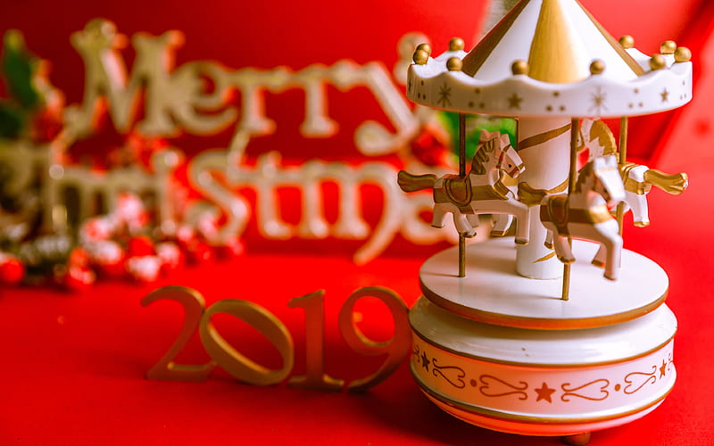 Carousel toy Merry Christmas 2019 New Year, HD wallpaper