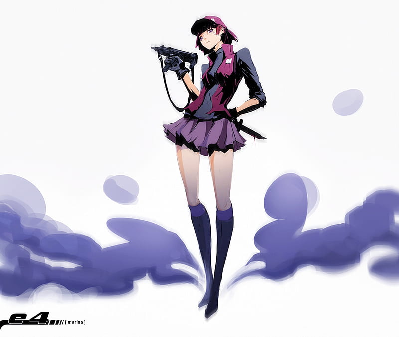 girl, purple, uniform, ciel, weapon, long hair, purple dress, black hair, HD wallpaper