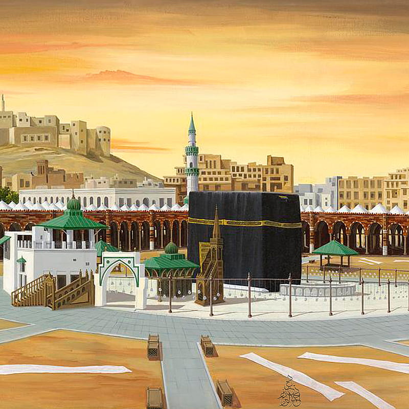 Holy mosque drawing, hajj, holy mosque, ihram, islam, kaaba, muslim, peace, pilgr, pilgrims, quran, HD phone wallpaper