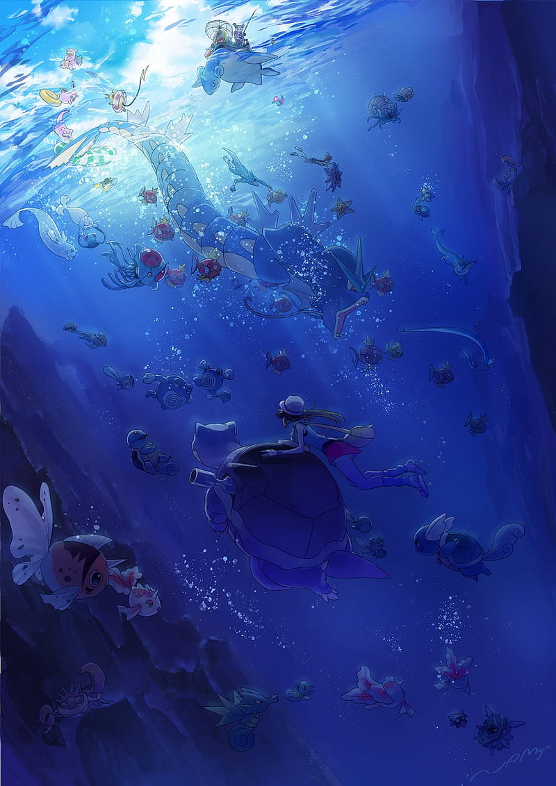 Pokémon, Blastoise, anime, sea, underwater, HD phone wallpaper