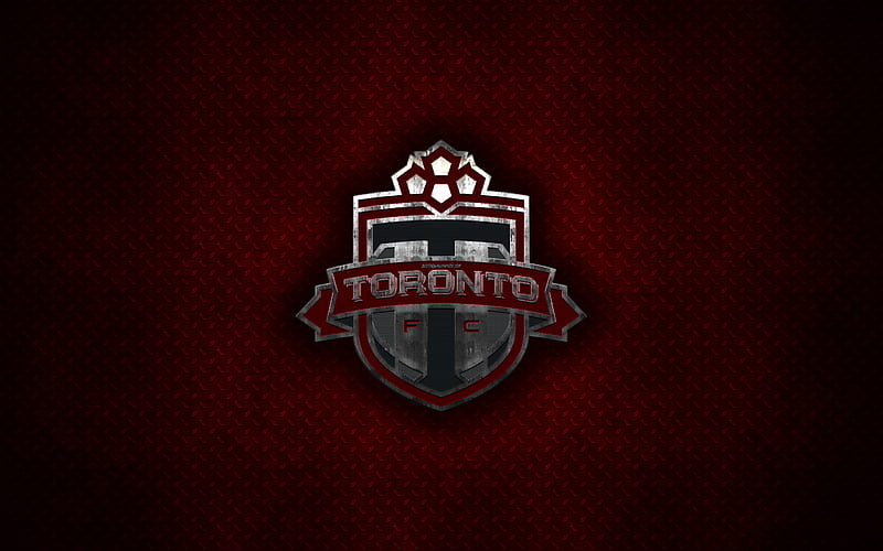 Toronto FC metal logo, creative art, Canadian soccer club, MLS, emblem, red metal background, Toronto, Canada, USA, football, Major League Soccer, HD wallpaper