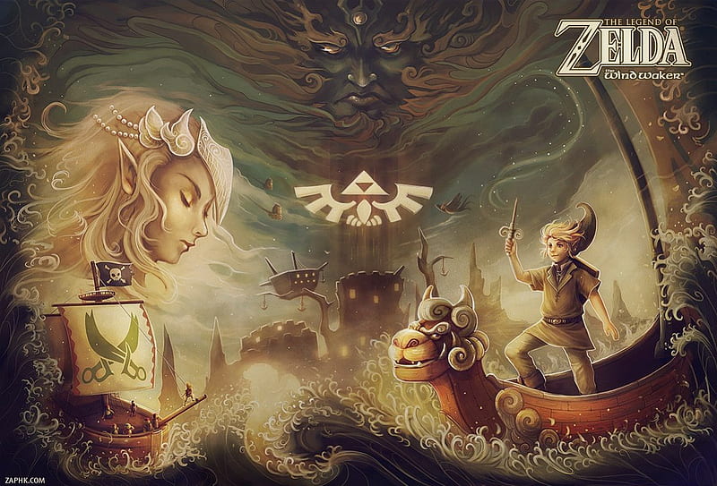 Recreation of Wind Waker, Zelda, link, power, twilight, courage, princess, wisdom, triforce, HD wallpaper