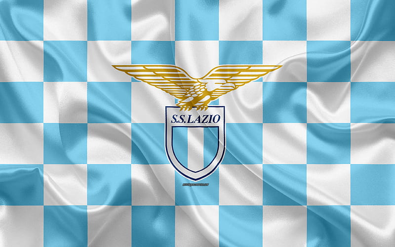 Lazio SS logo, creative art, blue white checkered flag, Italian football club, emblem, silk texture, Serie A, Rome, Italy, Lazio FC, HD wallpaper