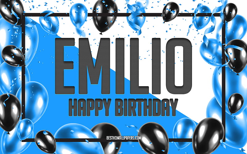 Happy Birtay Emilio, Birtay Balloons Background, Emilio, with names, Emilio Happy Birtay, Blue Balloons Birtay Background, greeting card, Emilio Birtay, HD wallpaper