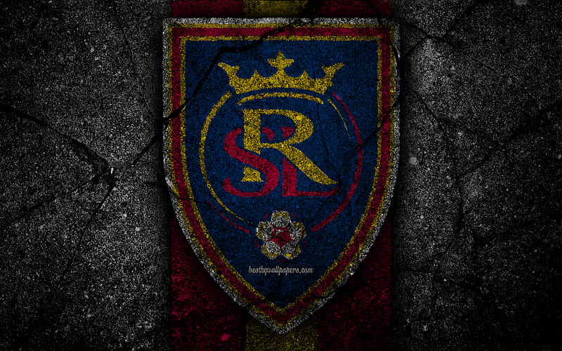 Real Salt Lake FC, MLS, asphalt texture, Western Conference, black stone, football club, USA, Real Salt Lake, soccer, logo, FC Real Salt Lake, HD wallpaper