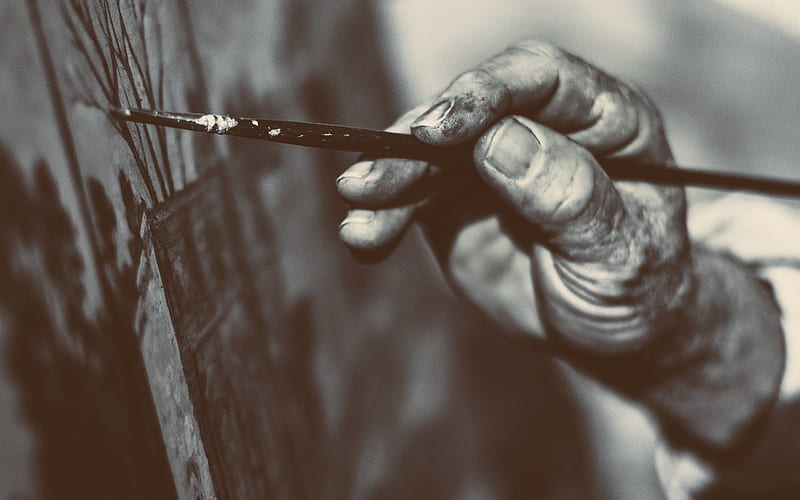 drawing, hand with brush, easel, painting, HD wallpaper