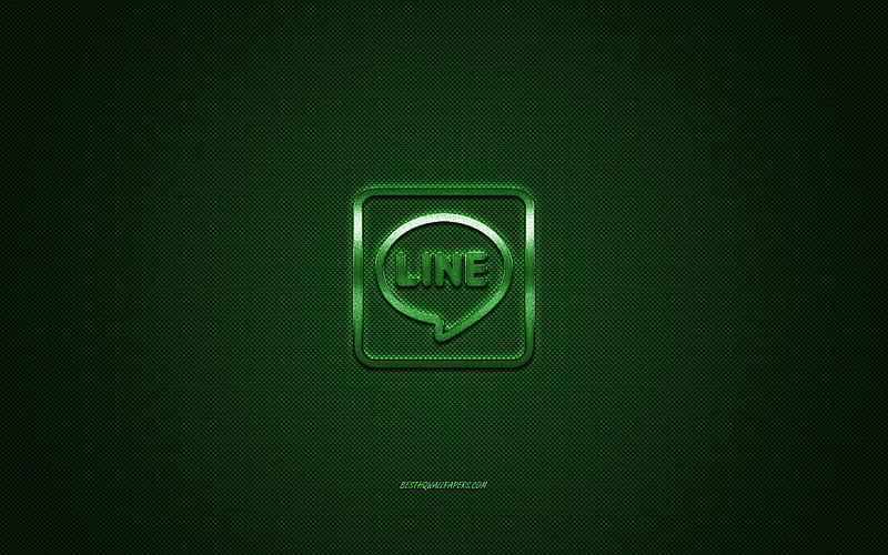 Line, social media, Line green logo, green carbon fiber background, Line logo, Line emblem, HD wallpaper