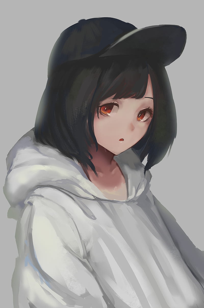 Girl, cap, sweatshirt, anime, art, HD phone wallpaper | Peakpx