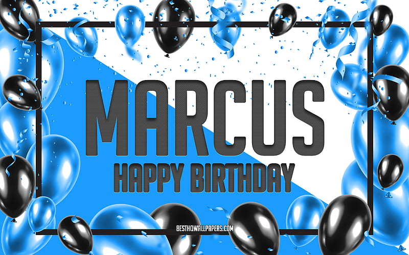 Happy Birtay Marcus, Birtay Balloons Background, Marcus, with names, Marcus Happy Birtay, Blue Balloons Birtay Background, greeting card, Marcus Birtay, HD wallpaper