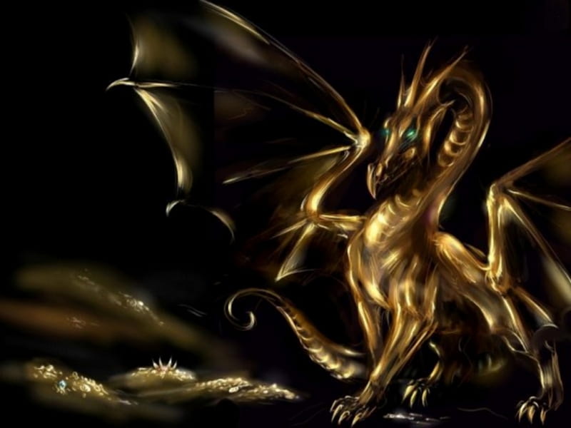 Golden Dragon Fantasy Dragon Golden Dark Hd Wallpaper Peakpx