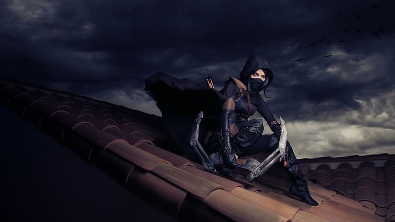 Mask, Bow, Roof, Women, Cosplay, Thief (Video Game), HD wallpaper