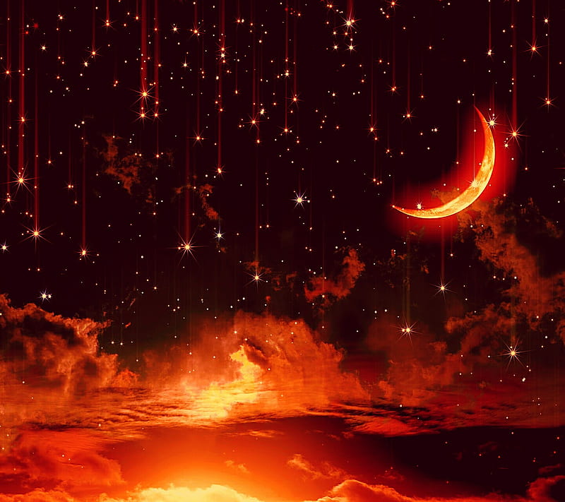Red moon, lights, stars, HD wallpaper | Peakpx