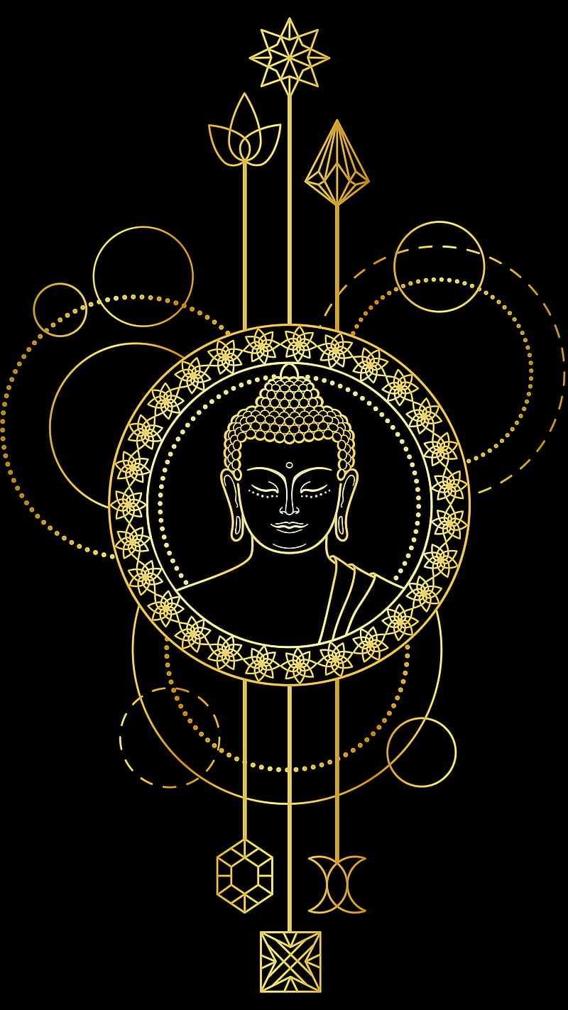 Golden Buddha, abstract, art, desenho, sayings, zen, HD phone wallpaper