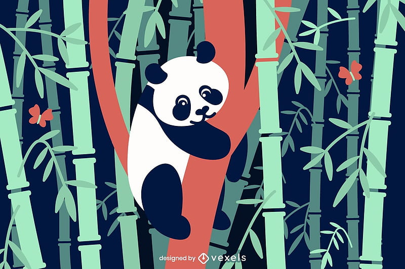 Panda bear, green, vexels, texture, bamboo, vector, orange, panda, pattern, HD wallpaper