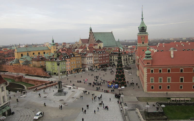 Royal Castle Square, Christmas, Christmas tree, travel, Warsaw, Royal Castle, Square, Poland, HD wallpaper