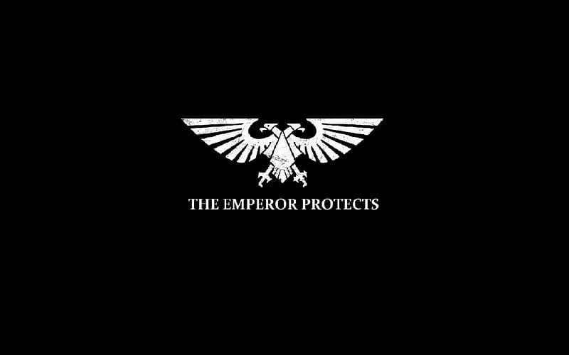 The Emperor Protects, text, Emperor, eagle, black, aquilla, warhammer 40k, warhammer, logo, symbol, quote, Protects, the, horus heresy, simple, HD wallpaper
