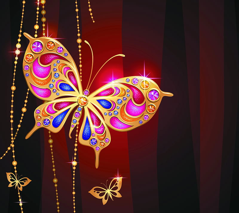 Luxury Butterfly, diamonds, gold, jem, jewelry, sparkle, HD wallpaper