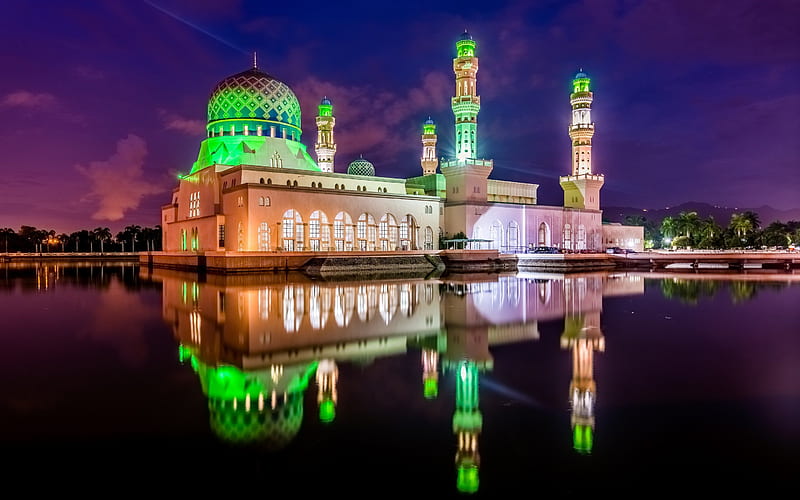 Kota Kinabalu, Mosque, Malaysia, Modern architecture, Islamic architecture, HD wallpaper