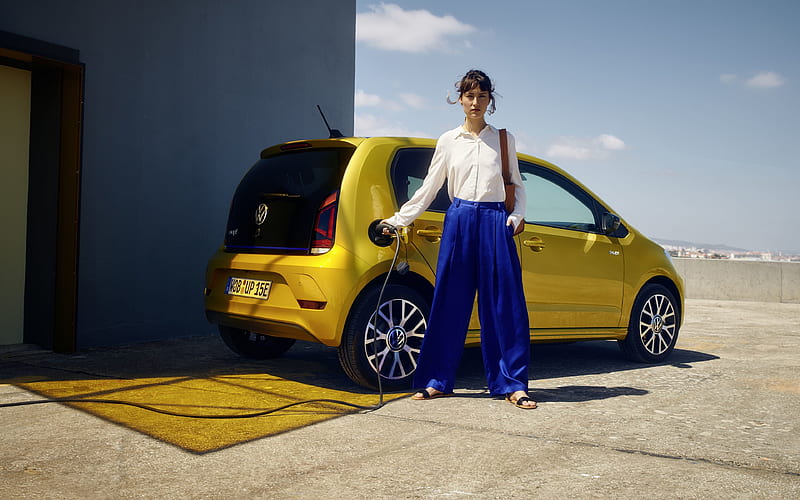2019, Volkswagen e-Up, exterior, rear view, compact electric car, new golden e-Up, German electric car, Volkswagen, HD wallpaper