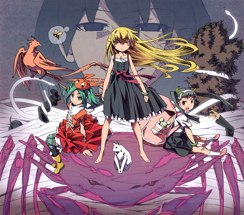 Anime, Monogatari (Series), Shinobu Oshino , Ougi Oshino , Yotsugi Ononoki , Mayoi Hachikuji, HD wallpaper