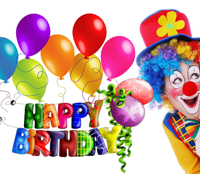 2160x1920px, balloons, clown, happy, happy birtay, HD wallpaper