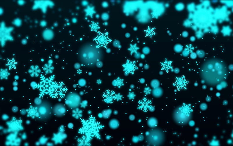 Neon winter background, blue background, blue neon snowflakes, creative winter texture, art, HD wallpaper