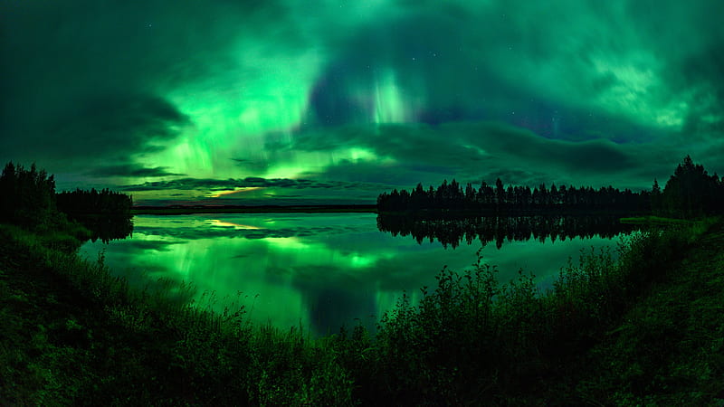 Polar lights, Lake, Reflection, Sky, Night, Lights, HD wallpaper