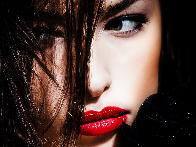 Full of red, brunette, pretty, graphy, model, closeup, face, lips, HD ...
