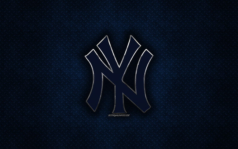 New York Yankees, American baseball club, blue metal texture, metal logo, emblem, MLB, New York, USA, Major League Baseball, creative art, baseball, Yankees, HD wallpaper