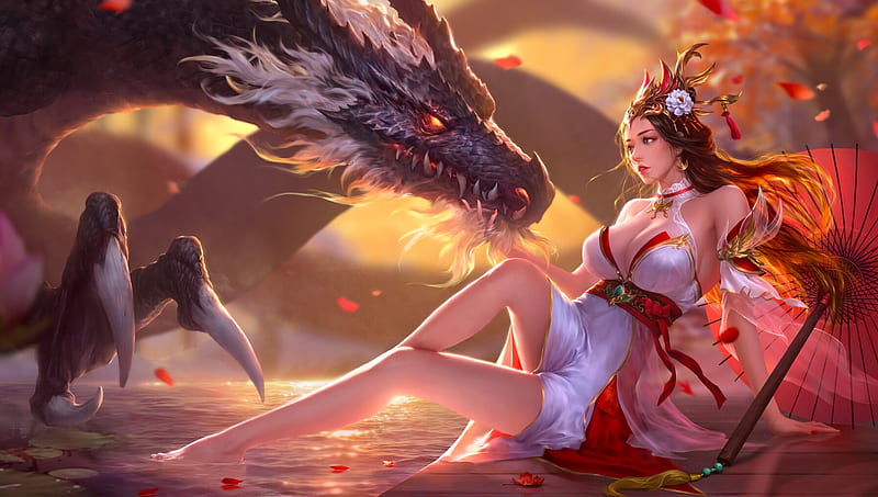 fantasy girl with dragon